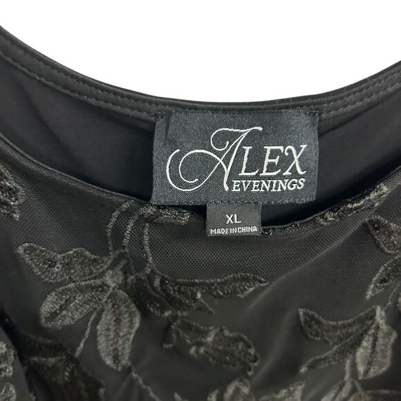 Alex Evenings Black Floral Embroidered Tank Top XL Glam Cocktail Elegant Formal - Picture 3 of 6